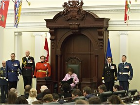 Lieutenant Governor of Alberta Lois Mitchell delivers the Speech from the Throne, in Edmonton Alta, on Tuesday March 8, 2016.