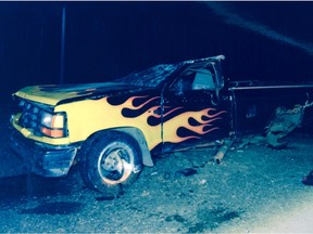 This is a court supplied photo of the 1991 Ford Ranger that Tarik Cardinal, 20, was driving on May 10, 2014. On Friday,March 4, 2016 Cardinal pleaded guilty to two counts of impaired driving causing death.Postmedia Network