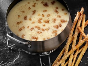Cheese fondue with spiced pear