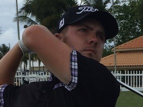 Wil Bateman practises on the range Wednesday in Puerto Rico. He plays his first PGA Tour event this week.