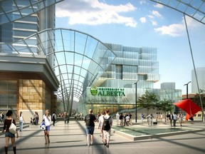 An artist's rendering of the Galleria plaza looking west to the planned University of Alberta building. The Galleria Foundation announced on Wednesday that it is "suspending" the project.