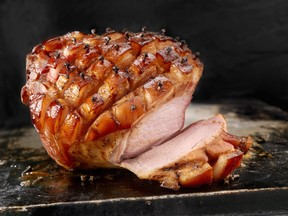 Bourbon and orange- glazed ham.