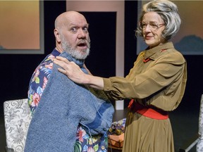 CREDIT: Ian Jackson, Epic Photography ::: CAPTION: Brian Dooley and Manon Beaudoin in The Passion of Narcisse Mondoux, a joint production from Northern Light Theatre and L'UniThéâtre.