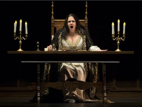 Keri Alkema, as Queen Elizabeth, in Edmonton Opera's  Maria Stuarda.