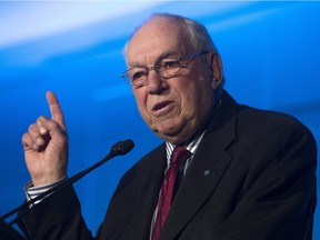 Former NDP leader Ed Broadbent delivers his speech at the start of the Progress Summit in Ottawa on April 1, 2016.