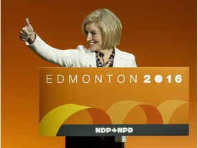 Alberta Premier Rachel Notley speaks at the Edmonton 2016 NDP national convention at Shaw Conference Centre in Edmonton, Alta., on Saturday April 9, 2016. Photo by Ian Kucerak