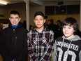 From left, Dezmond Morningchild, Brydon Carter and Gabe Matchee-Brown, drummers from Ben Calf Robe School, at the Kiwanis Festival Gala at McDougall United Church.