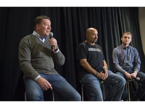 EDMONTON, AB. APRIL 5, 2016 -Oilers Alumni Jari Kurri, Grant Fuhr and Jussi Markkanen shared their memories from Rexall Place. Shaughn Butts / POSTMEDIA NEWS NETWORK