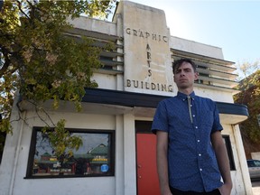 Musician Will Zimmerman at the Graphic Arts Building on Edmonton's Jasper Avenue in September 2015.