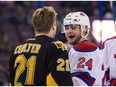 Edmonton Oil Kings defenceman Aaron Irving has words with Brandon Wheat Kings' Tyler Coulter during Game 4 Thursday at Rexall Place. (Ryan Wellicome)