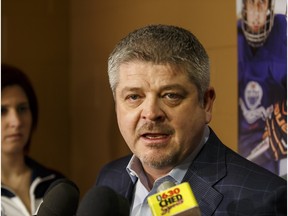 Edmonton's head coach Todd McLellan speaks with the media after an Edmonton Oilers practice at Leduc Recreation Centre in Leduc, Alta., on Monday March 21, 2016 ahead of a March 22 game against the Arizona Coyotes. Photo by Ian Kucerak