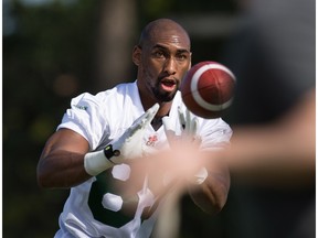 Eskimos' Marcus Henry (89) receives a pass as he runs through drills during the mini-camp at Historic Dodgertown in Vero Beach on Sunday, April 17, 2016.