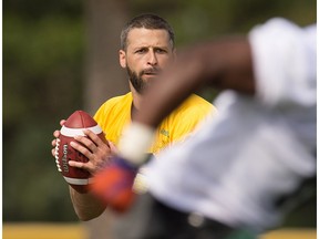 Eskimos' quarterback Mike Reilly (13) sets up to throw a pass during the mini-camp at Historic Dodgertown in Vero Beach on Sunday, April 17, 2016. Photo by Hobie Hiler