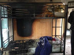 Fire damage at the Women's Emergency Accommodation Centre in downtown Edmonton following an alleged arson Tuesday night.