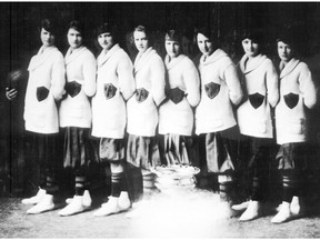 The Edmonton Grads pose for a team portrait before the Paris Olympics of 1923-24