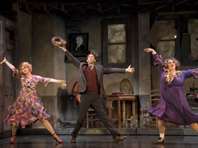 Lucy Werneras Lily, Garrett Deagon as Rooster Hannigan and Lynn Andrews as Miss Hannigan performing Easy Street in Annie.