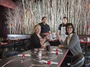 From left, Nipsis Cafe customer service trainer Kayla Minde, server Tia Omeasoo, kitchen staff member Steven Potts and general manager Heather MacTaggart.