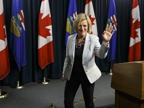 Premier Rachel Notley speaks to the media ahead of a trip to Washington, D.C., in the media room at the Alberta Legislature in Edmonton on April 26, 2016.