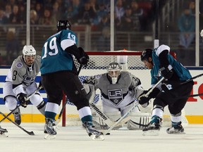 Key match-up of a feature series: Joe Thornton and Joe Pavelski of the San Jose Sharks battle Drew Doughty  and Jonathan Quick of the Los Angeles Kings.