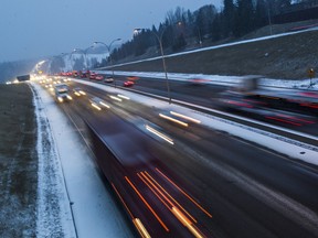 Traffic makes its way along Whitemud Drive.