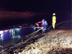 The Lesser Slave Regional Fire Service responded when two people and an SUV ended up in Lesser Slave River on Monday night.