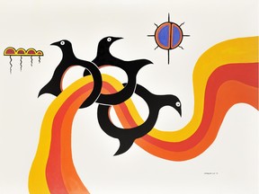Jackson Beardy's Flock, 1973, is part of the 7: Professional Native Indian Artists Inc. exhibition running at Art Gallery of Alberta.