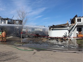 Three homes were destroyed by a fire that left seven residents homeless in Fort Saskatchewan during the early morning hours on Thursday, April 21, 2016.