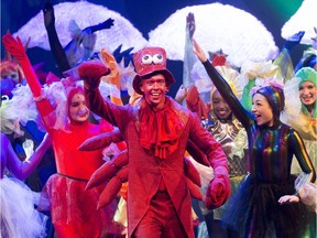 Zachary Vander Heide (centre red) and the cast of the Strathcona Christian Academy's Cappies performance of Disney's Little Mermaid.