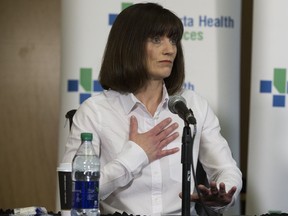 Monique Janes was one of the leads on the evacuation of the Fort McMurray Northern Lights Regional Health Centre. Janes, director of patient care and site incident commander, speaks to the media on May 9, 2016.