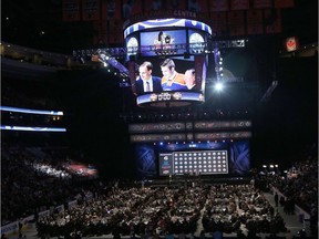 A general view of the draft floor after the Edmonton Oilers selected Leon Draisaitl as their third overall pick of the 2014 NHL Entry Draft at Wells Fargo Center on June 27, 2014, in Philadelphia.