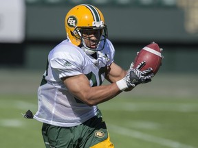 Running back John White at Eskimos training camp at Commonwealth Stadium.