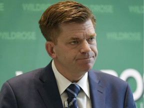 Alberta Wildrose Party Leader Brian Jean comments in Edmonton on May 30, 2016, on the suspension of Alberta Wildrose MLA Derek Fildebrandt for comments that he made on social media.