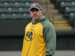 EDMONTON, ALBERTA: MAY 30, 2016 - Edmonton Eskimos defensive coordinator Mike Benevides at team practice in Edmonton on May 30, 2016. Story by Gerry Moddejonge. (PHOTO BY LARRY WONG/POSTMEDIA NETWORK)