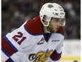 Edmonton's Tyler Robertson faces off during the second period of a WHL playoff game between the Edmonton Oil Kings and the Brandon Wheat Kings in Edmonton, Alta., on Wednesday March 30, 2016. Photo by Ian Kucerak