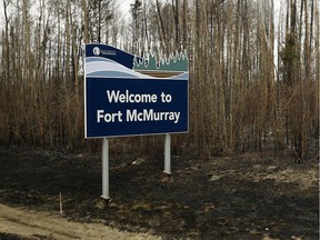 Sign at south entrance to Fort McMurray on May 9, 2016.