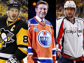 Sidney Crosby, Wayne Gretzky and Alex Ovechkin.