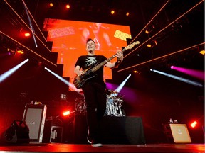 Mark Hoppus of Blink-182 performs at Irvine Meadows Amphitheatre on May 14, 2016.