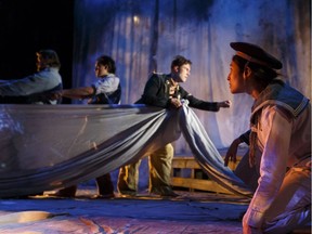 Natasha Prasad (right) and the cast perform The Chase in Studio Theatre's Or The Whale.