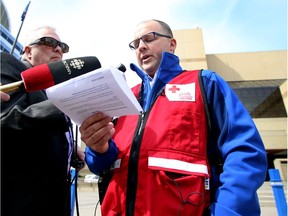 Shawn Feely, Canadian Red Cross provincial director for Manitoba, addresses on May 12, 2016, rumours of people fraudulently canvassing as Red Cross volunteers seeking cash donations for evacuees of the Fort McMurray wildfire.