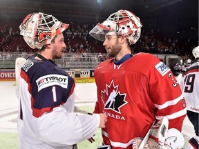 Canada's Cam Talbot can anticipate another showdown with USA's Keith Kinkaid in Saturday's semi-final.