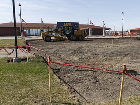 Construction equipment is seen outside the Via Rail Canada station at 12304 121 St. is seen at Edmonton on Monday, May 2, 2016. The station will also serve as a Greyhound bus terminal.