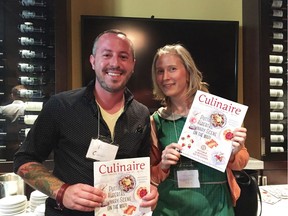 Food editor of Culinaire magazine, Dan Clapson, and YEG food blogger Sharman Hnatiuk of The Pork Girl, at the Edmonton launch Thursday May 6 at Pampa Brazilian Steakhouse.