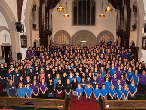 The choir of Voices West, 300 singers from six of western Canada's most celebrated youth choirs, who gave the opening concert of Podium 2016.