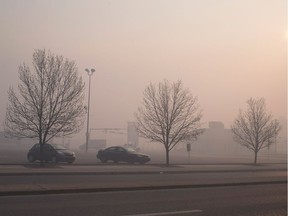 Smoke from wildfires fill the morning air on May 6, 2016 in Fort McMurray.