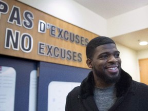 Montreal Canadiens defenceman P.K. Subban walks away after taking with reporters at the team training facility Monday, April 11, 2016 in Brossard, Que. The Montreal Canadiens have traded defenceman P.K. Subban to the Nashville Predators for defenceman Shea Weber. THE CANADIAN PRESS/Paul Chiasson