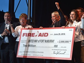 A cheque for $2 million for the United Way of Fort McMurray was presented at the conclusion of the Fire Aid for Fort McMurray concert.