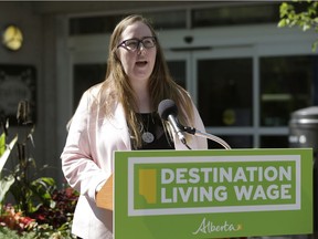 Alberta Labour Minister Christina Gray announced changes to the province's minimum wage rates at the Muttart Conservatory on June 30, 2016, as Alberta moves towards a $15-per-hour minimum wage by 2018.