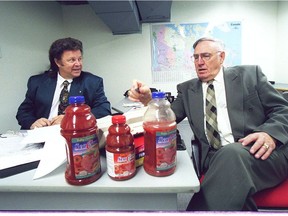 Bobby Curtola, left, with his long-time friend and business partner Don Clarke, shown in 1999. Teen hearthrob Curtola died Saturday in Edmonton at age 73.