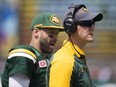 EDMONTON, AB.-- Edmonton Eskimos head coach Jason Maas quarterback Mike Reilly (13) watch the play against the Saskatchewan Roughriders during pre--season CFL action at Commonwealth Stadium on June, 18 2016  in Edmonton. (Greg Southam-Postmedia)