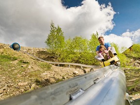 The new 1.4-kilometre Pipe Mountain Coaster at Revelstoke Mountain Resort can reach speeds of 42 km/h as it races down the hill.